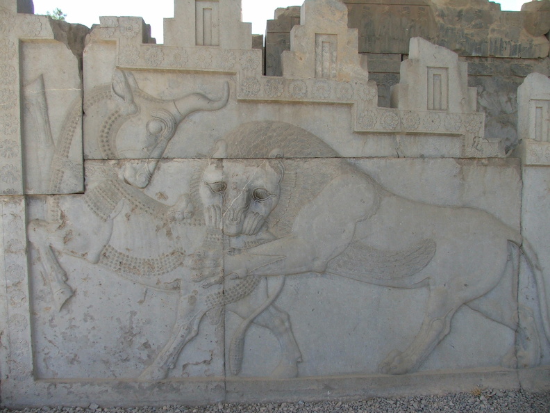 Persépolis, bas-relief du lion dévorant un taureau.JPG